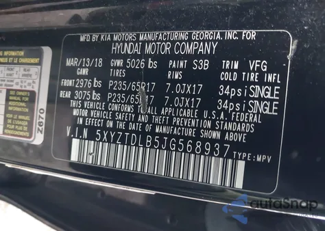 2018 Hyundai Santa Fe Sport 2.4L из США, поврежденный, VIN 5XYZTDLB5JG568937